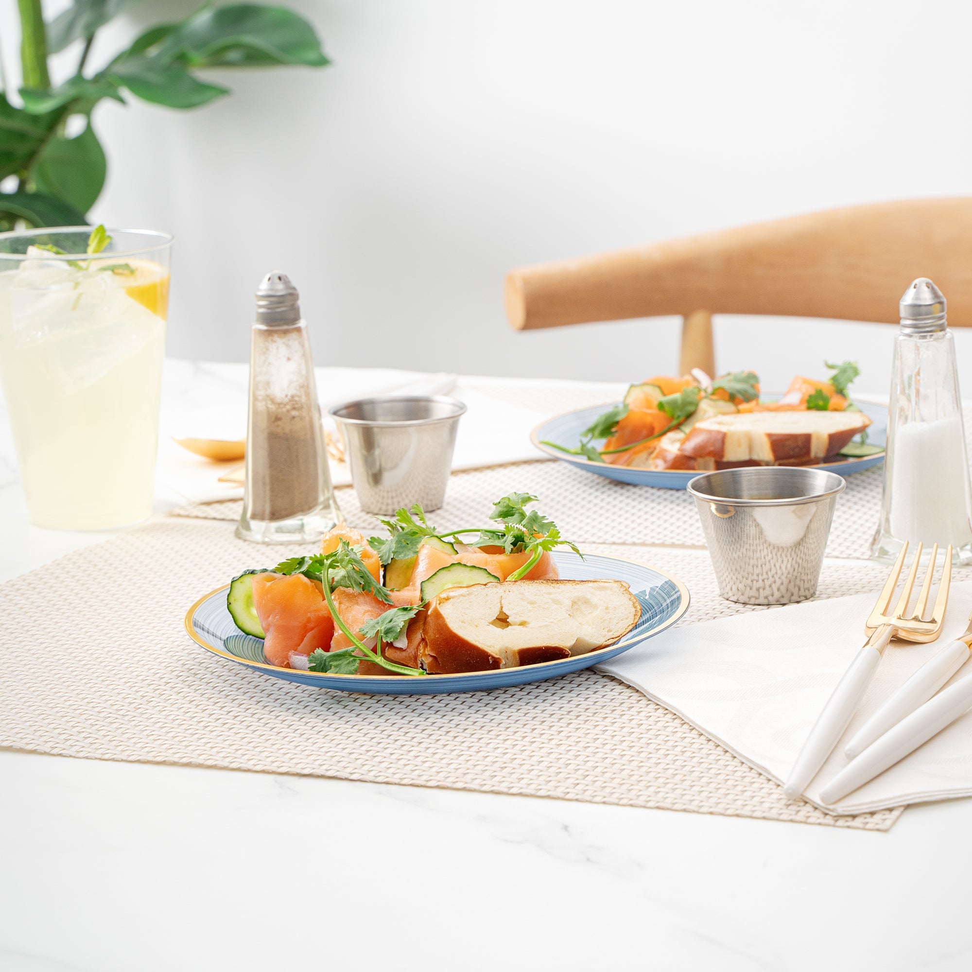 Moderna Round Blue Translucent Plastic Gold-Rimmed Plate - Rippled - 7 1/4" x 7 1/4" - 100 count box