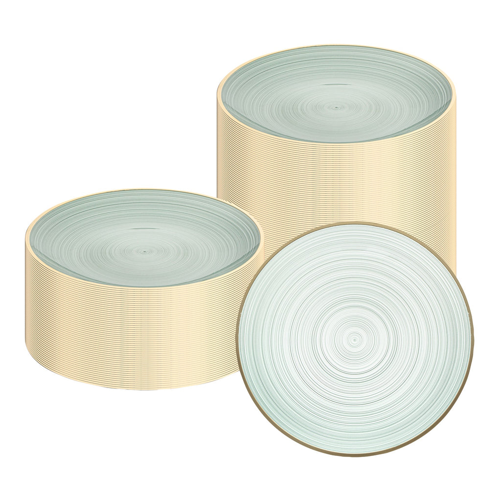 Moderna Round Green Translucent Plastic Gold-Rimmed Plate - Rippled - 7 1/4" x 7 1/4" - 20 count box