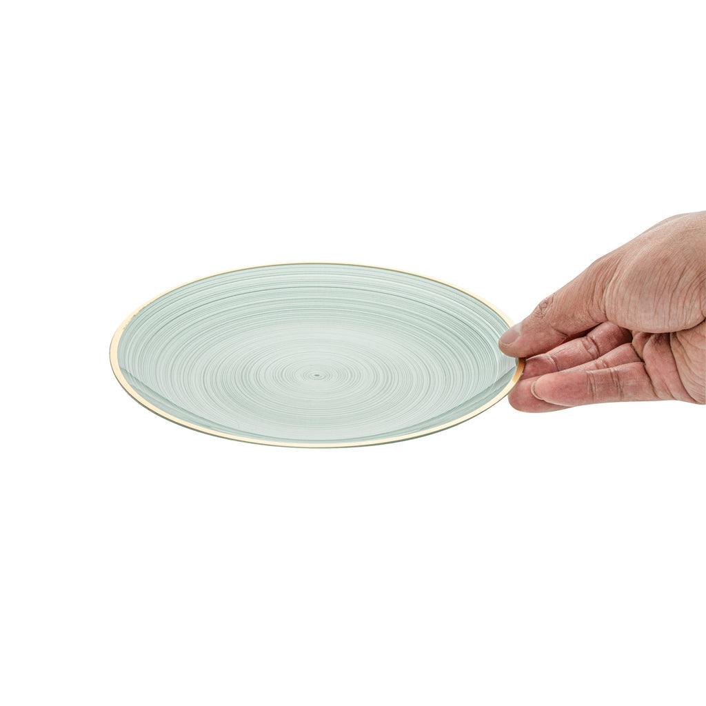 Moderna Round Green Translucent Plastic Gold-Rimmed Plate - Rippled - 7 1/4" x 7 1/4" - 20 count box