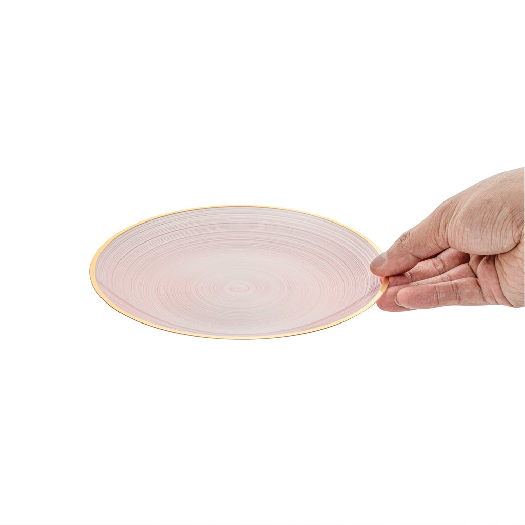 Moderna Round Pink Translucent Plastic Gold-Rimmed Plate - Rippled - 7 1/4" x 7 1/4" - 20 count box