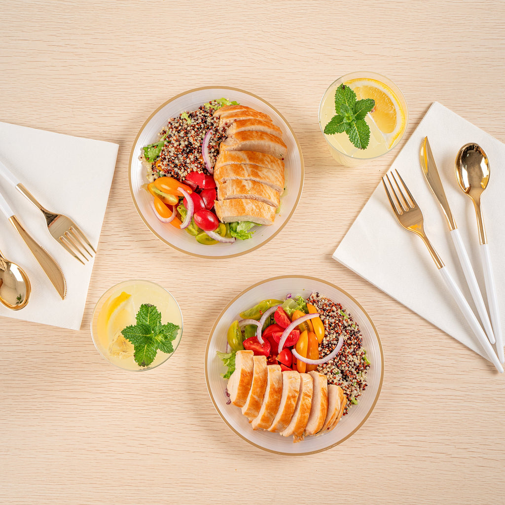 Moderna Round White Translucent Plastic Gold-Rimmed Plate - Rippled - 7 1/4" x 7 1/4" - 20 count box