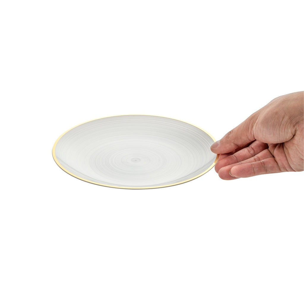 Moderna Round White Translucent Plastic Gold-Rimmed Plate - Rippled - 7 1/4" x 7 1/4" - 100 count box