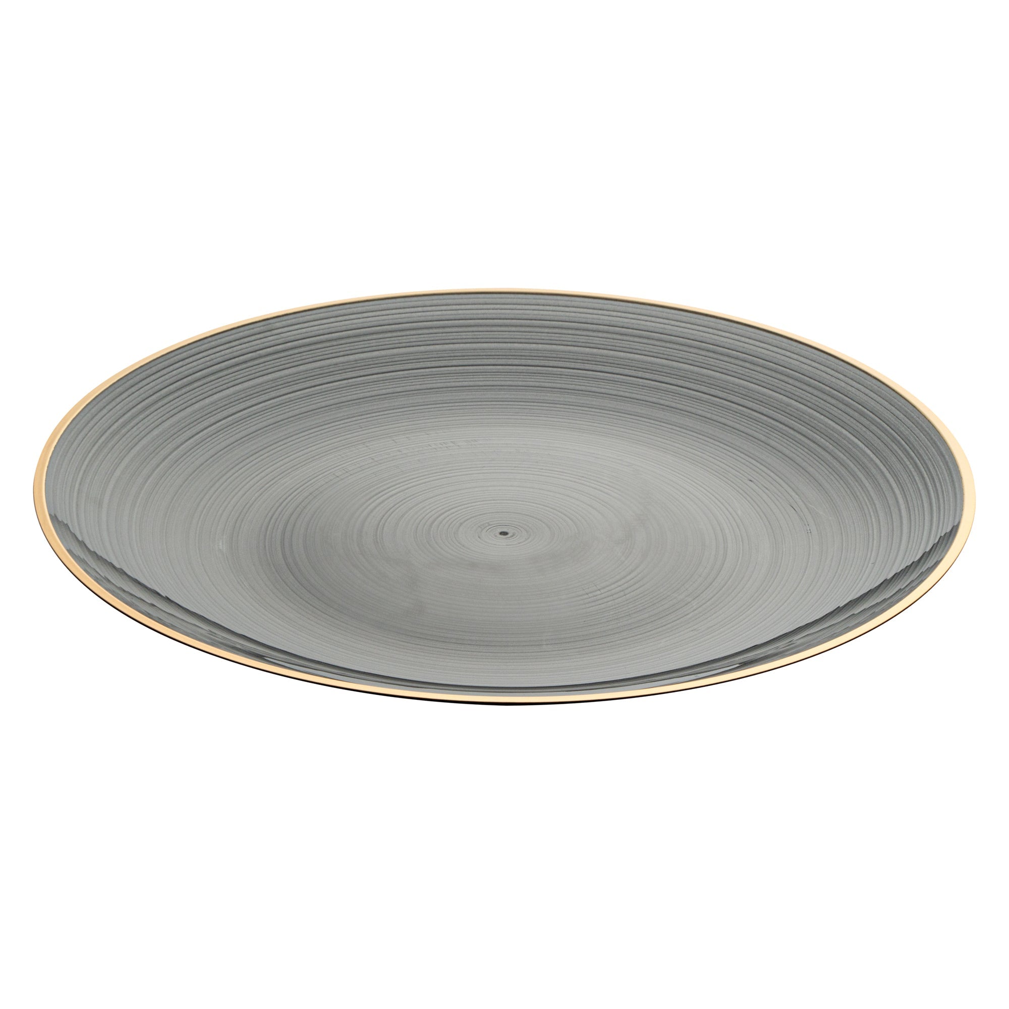 Moderna Round Black Translucent Plastic Gold-Rimmed Plate - Rippled - 10" x 10" - 20 count box