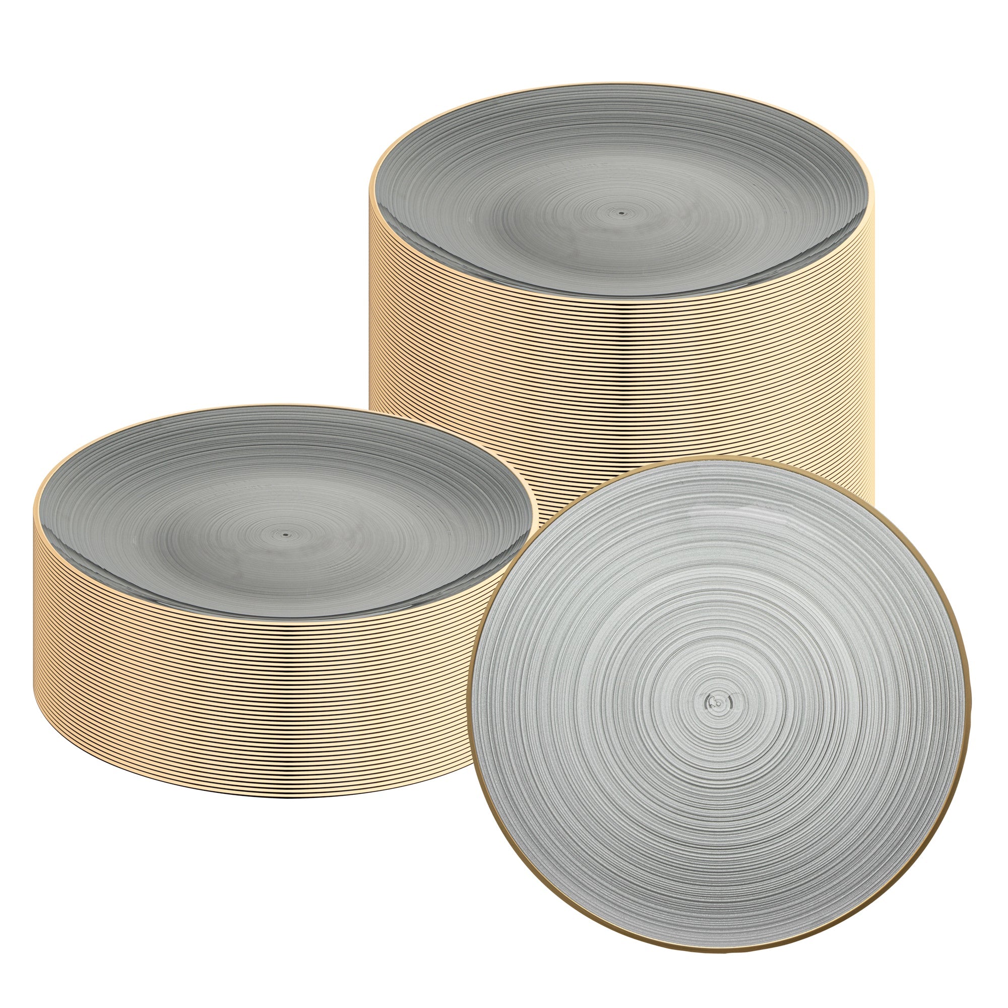 Moderna Round Black Translucent Plastic Gold-Rimmed Plate - Rippled - 10" x 10" - 20 count box