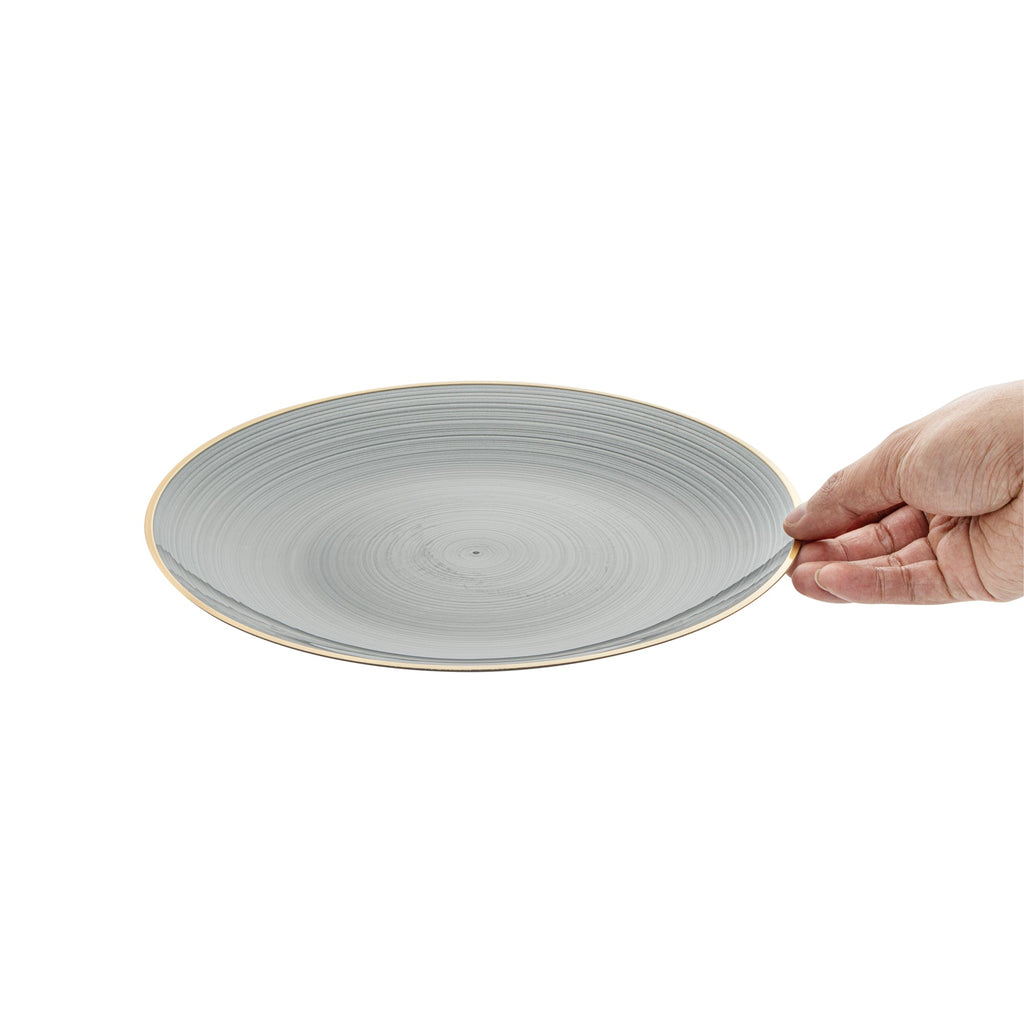 Moderna Round Black Translucent Plastic Gold-Rimmed Plate - Rippled - 10" x 10" - 20 count box