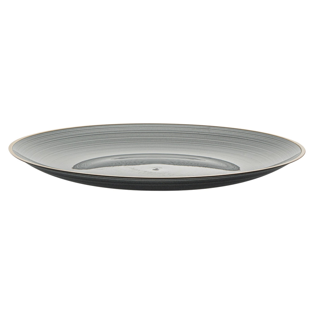 Moderna Round Black Translucent Plastic Gold-Rimmed Plate - Rippled - 10" x 10" - 20 count box