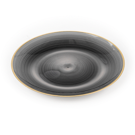 Moderna Round Black Translucent Plastic Gold-Rimmed Plate - Rippled - 10" x 10" - 100 count box