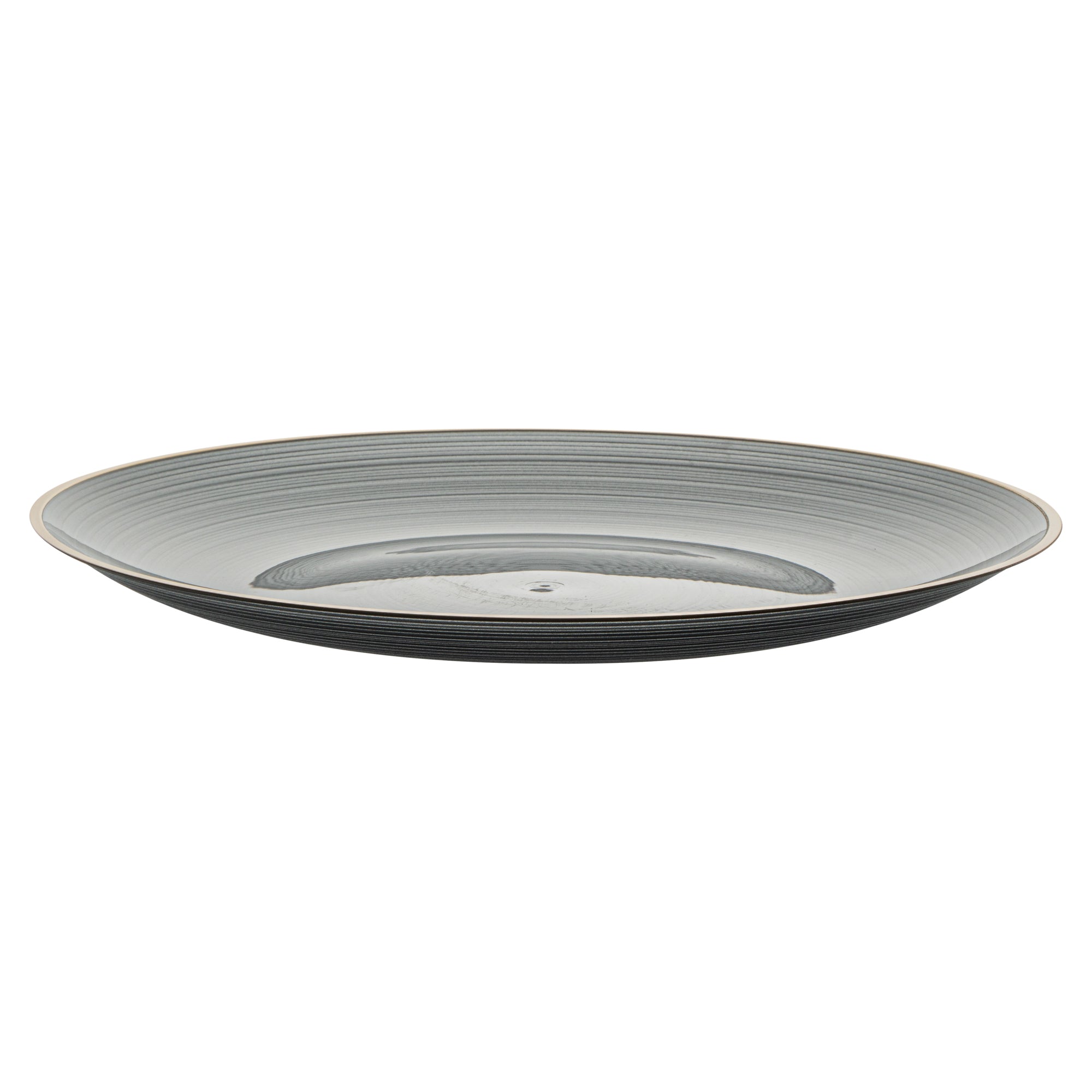 Moderna Round Black Translucent Plastic Gold-Rimmed Plate - Rippled - 10" x 10" - 100 count box