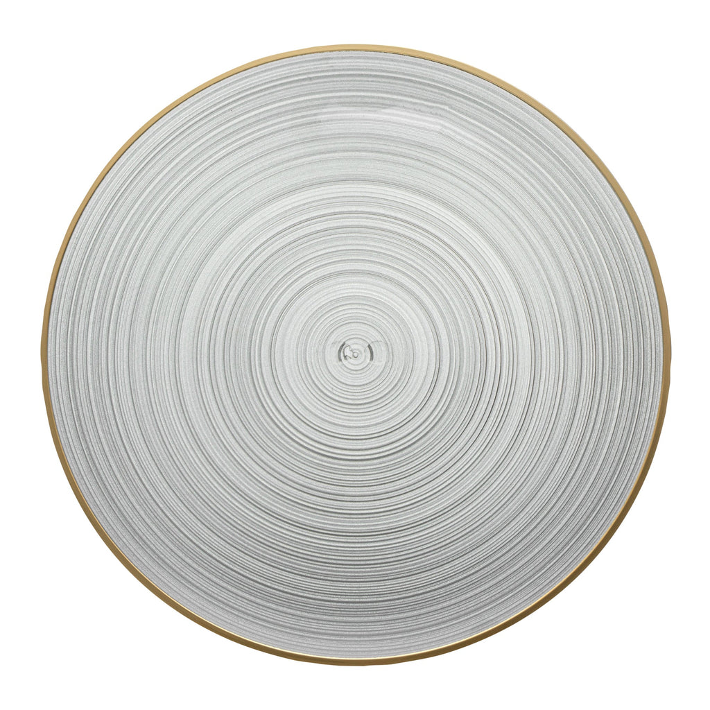 Moderna Round Black Translucent Plastic Gold-Rimmed Plate - Rippled - 10" x 10" - 100 count box