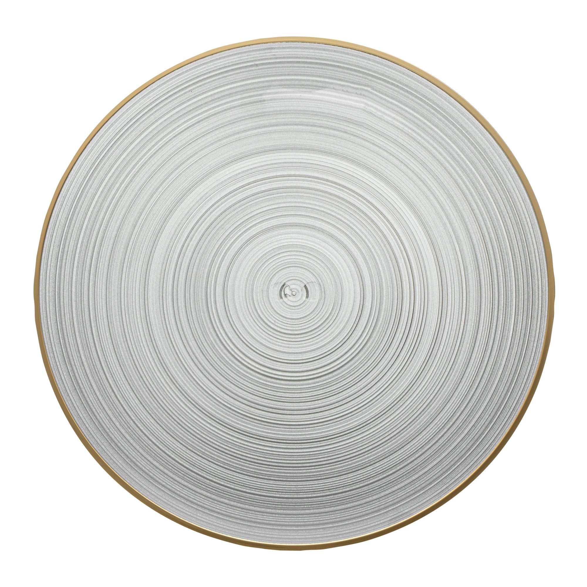 Moderna Round Black Translucent Plastic Gold-Rimmed Plate - Rippled - 10" x 10" - 100 count box