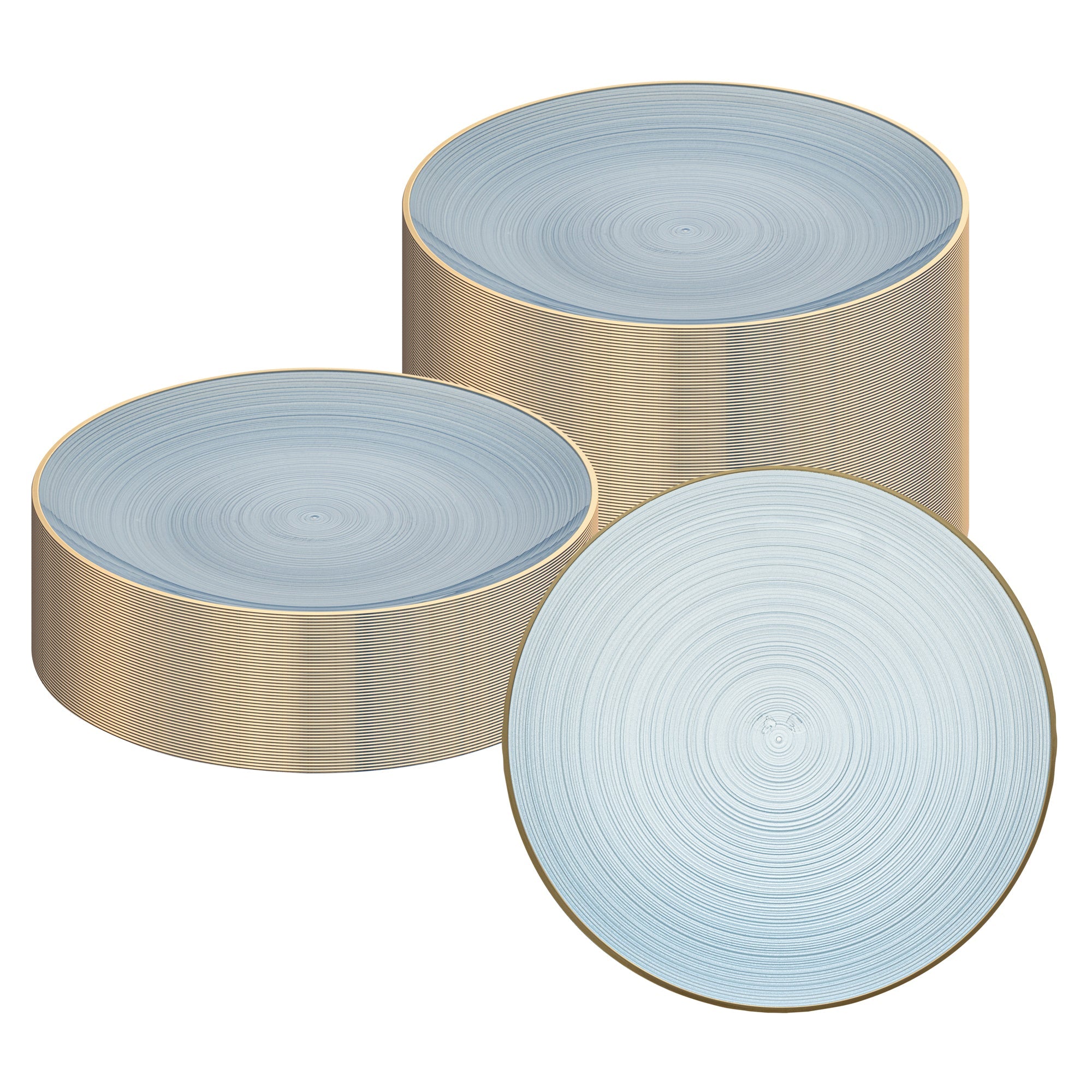 Moderna Round Blue Translucent Plastic Gold-Rimmed Plate - Rippled - 10" x 10" - 100 count box