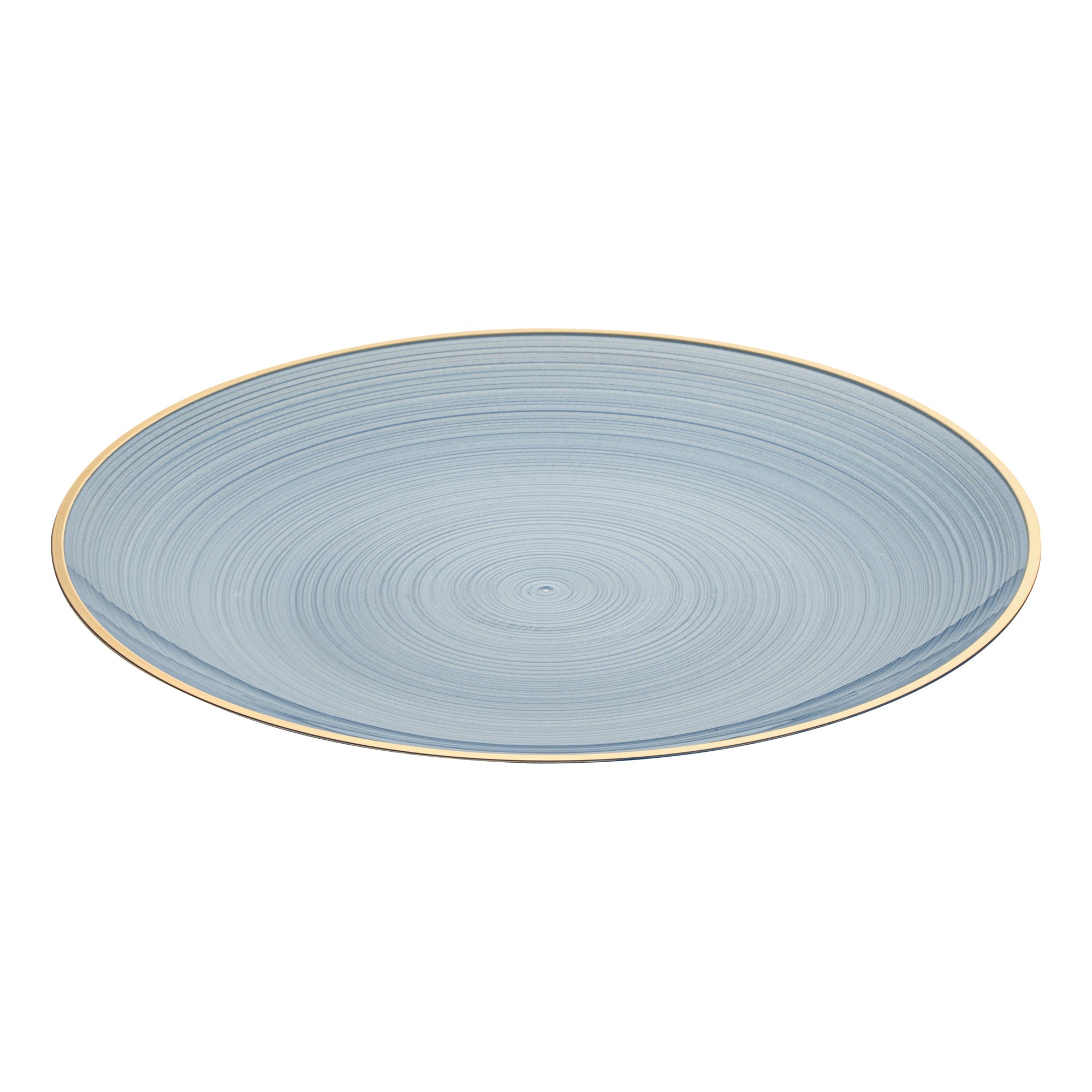Moderna Round Blue Translucent Plastic Gold-Rimmed Plate - Rippled - 10" x 10" - 20 count box