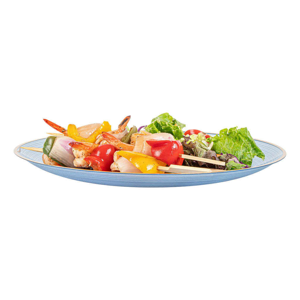 Moderna Round Blue Translucent Plastic Gold-Rimmed Plate - Rippled - 10" x 10" - 20 count box