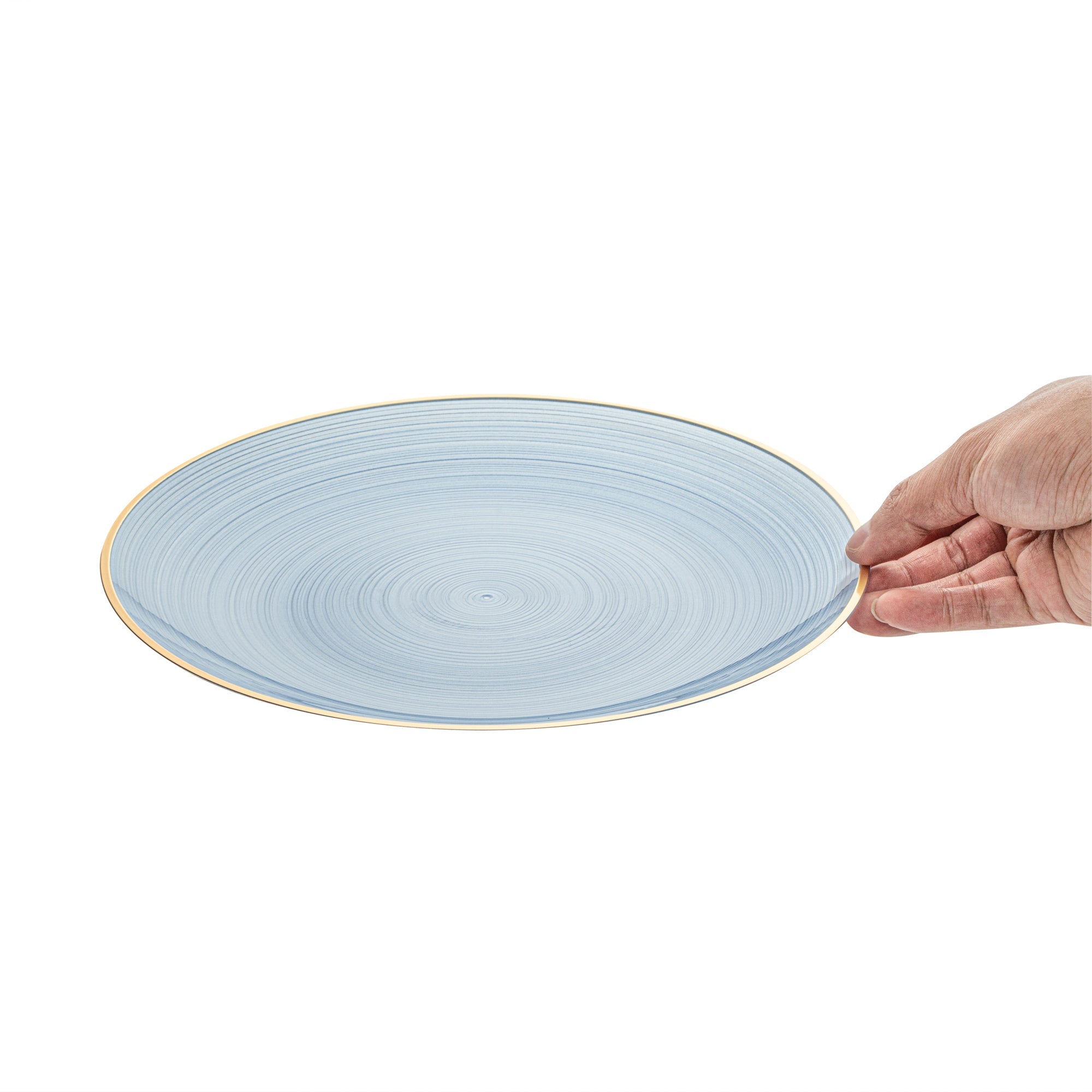 Moderna Round Blue Translucent Plastic Gold-Rimmed Plate - Rippled - 10" x 10" - 20 count box