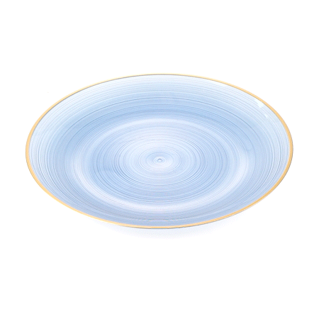 Moderna Round Blue Translucent Plastic Gold-Rimmed Plate - Rippled - 10" x 10" - 20 count box