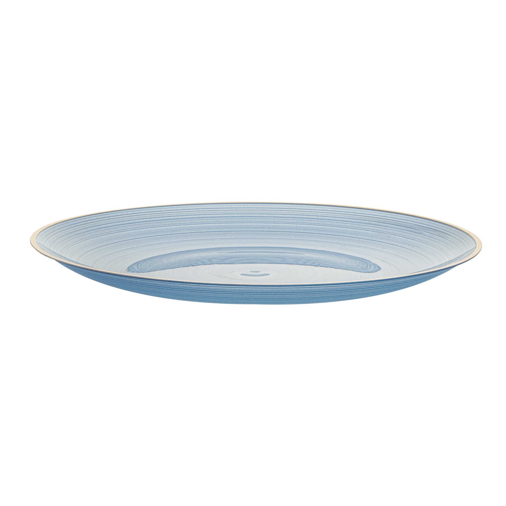 Moderna Round Blue Translucent Plastic Gold-Rimmed Plate - Rippled - 10" x 10" - 20 count box