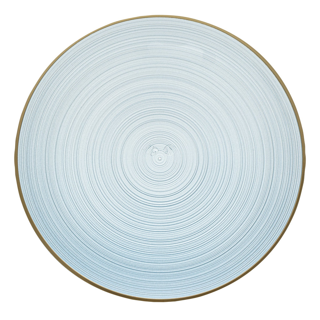 Moderna Round Blue Translucent Plastic Gold-Rimmed Plate - Rippled - 10" x 10" - 20 count box