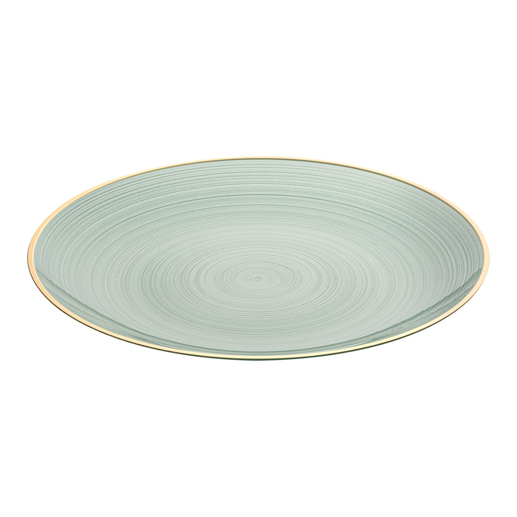 Moderna Round Green Translucent Plastic Gold-Rimmed Plate - Rippled - 10" x 10" - 100 count box