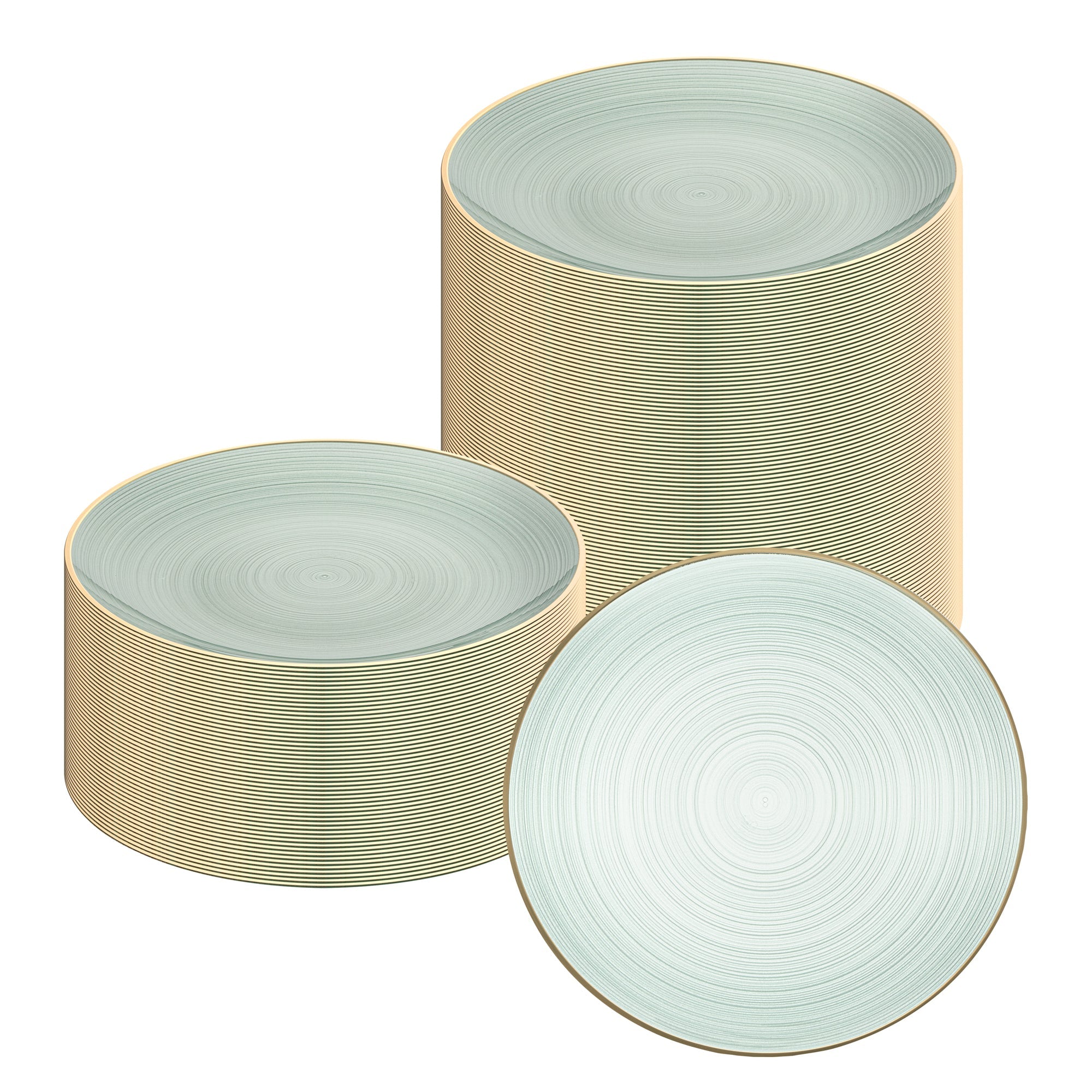 Moderna Round Green Translucent Plastic Gold-Rimmed Plate - Rippled - 10" x 10" - 100 count box