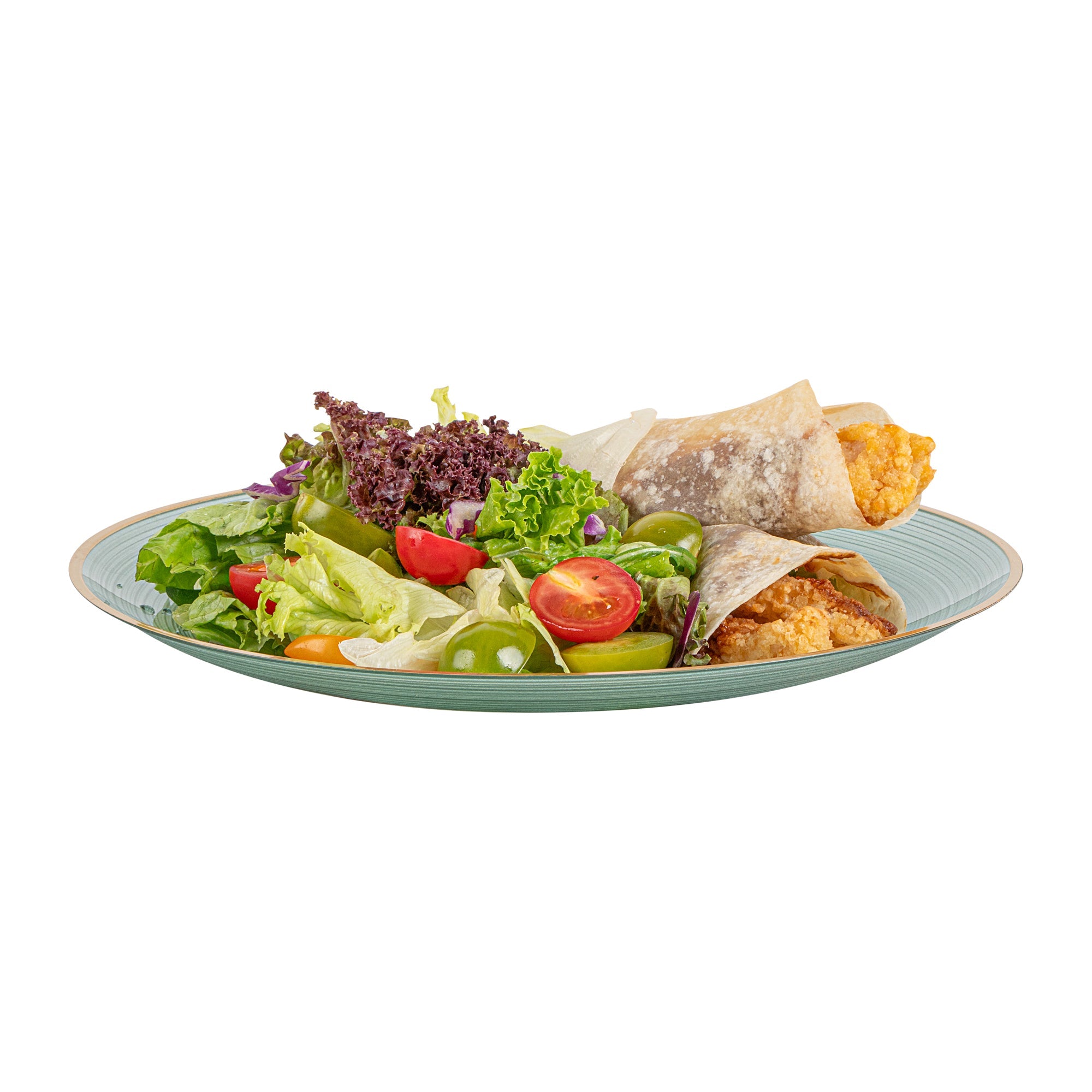Moderna Round Green Translucent Plastic Gold-Rimmed Plate - Rippled - 10" x 10" - 20 count box