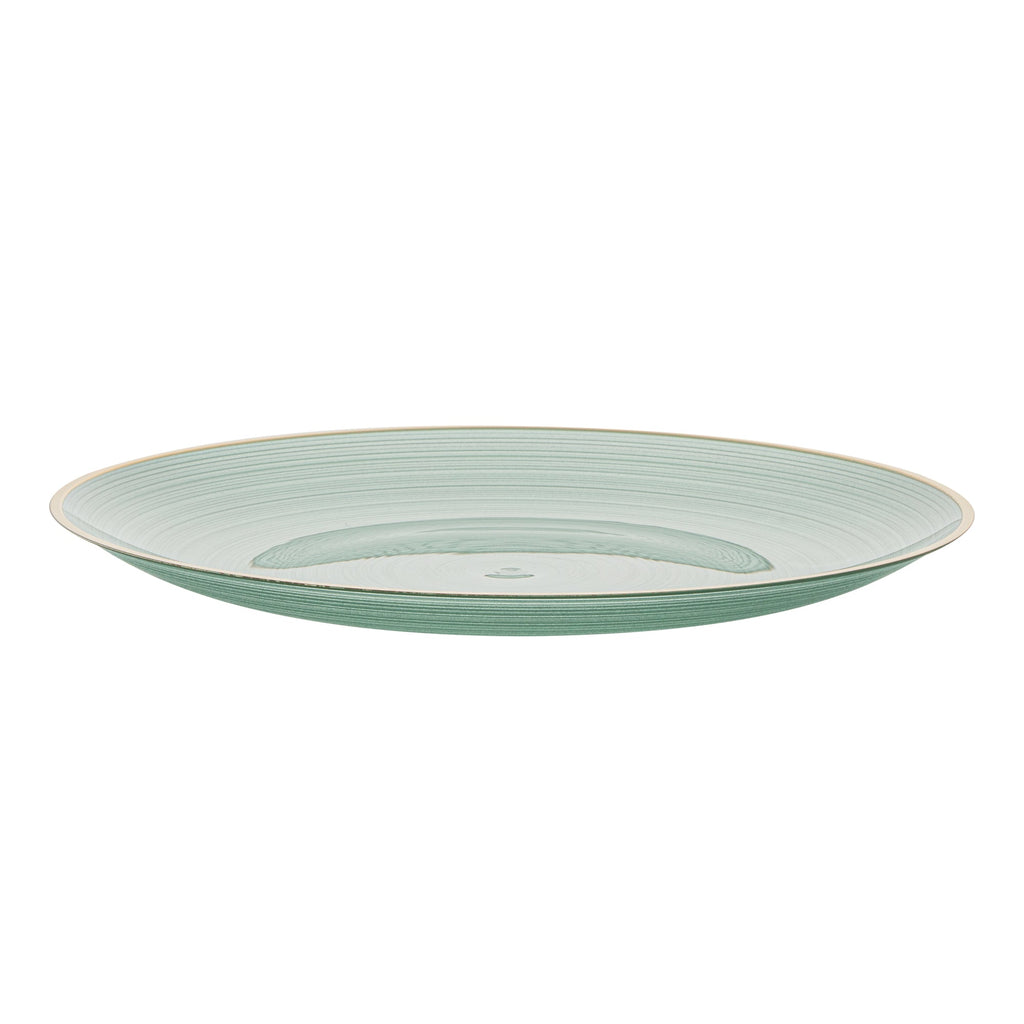 Moderna Round Green Translucent Plastic Gold-Rimmed Plate - Rippled - 10" x 10" - 20 count box