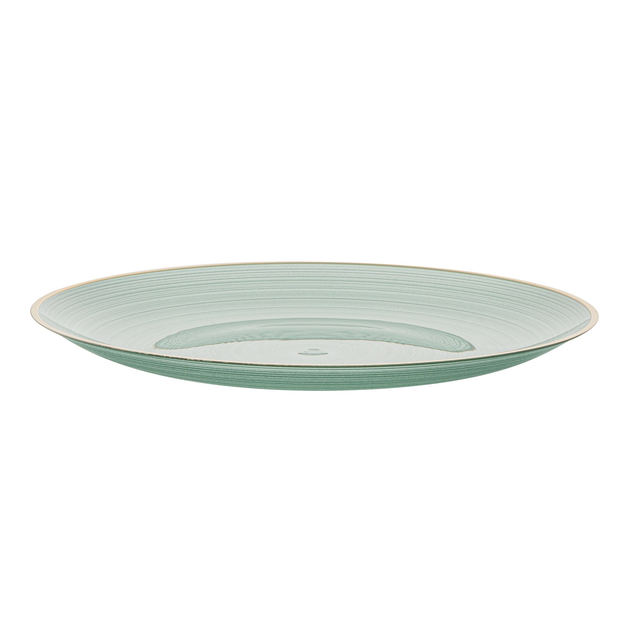 Moderna Round Green Translucent Plastic Gold-Rimmed Plate - Rippled - 10" x 10" - 20 count box