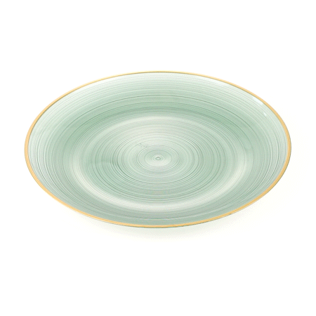Moderna Round Green Translucent Plastic Gold-Rimmed Plate - Rippled - 10" x 10" - 100 count box