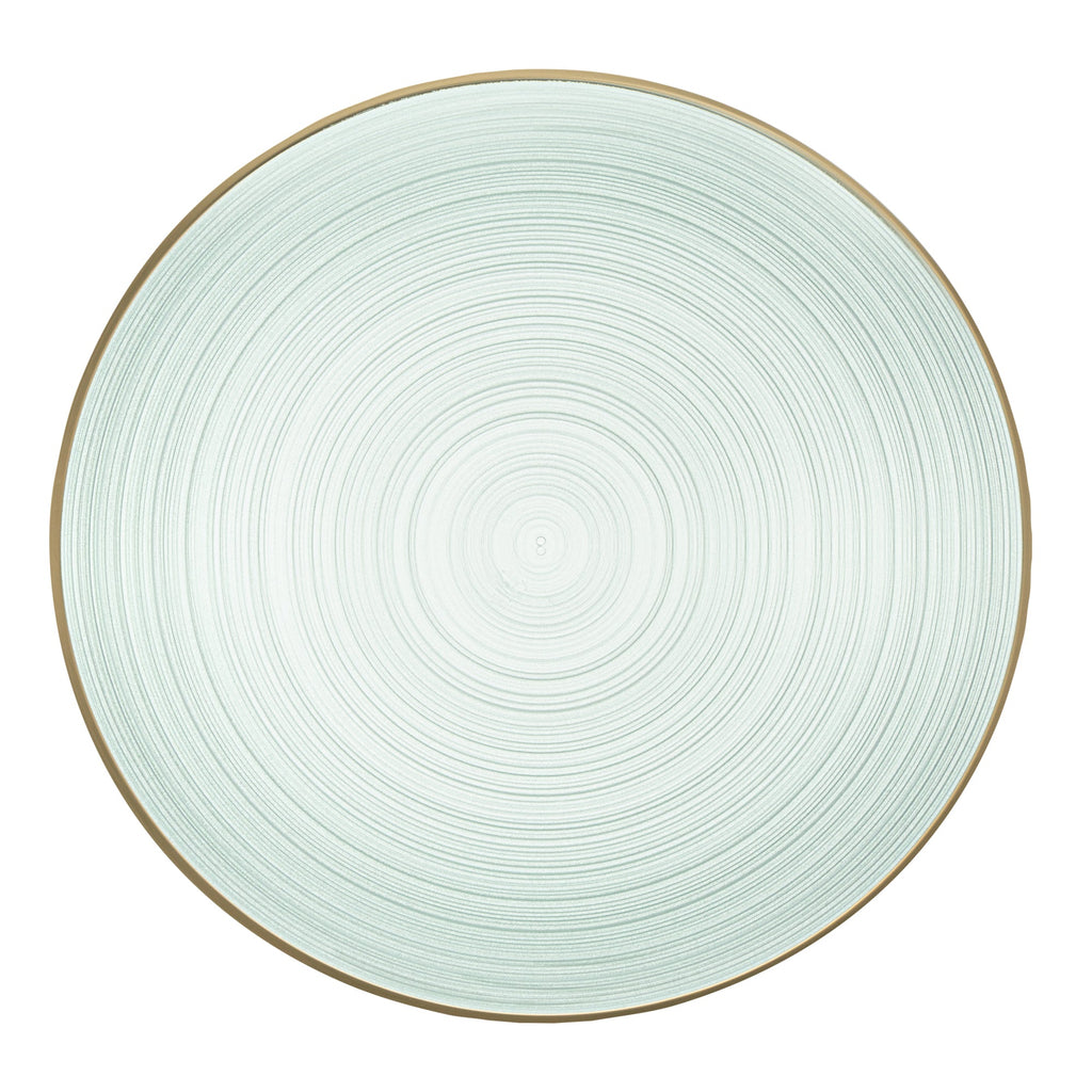 Moderna Round Green Translucent Plastic Gold-Rimmed Plate - Rippled - 10" x 10" - 100 count box