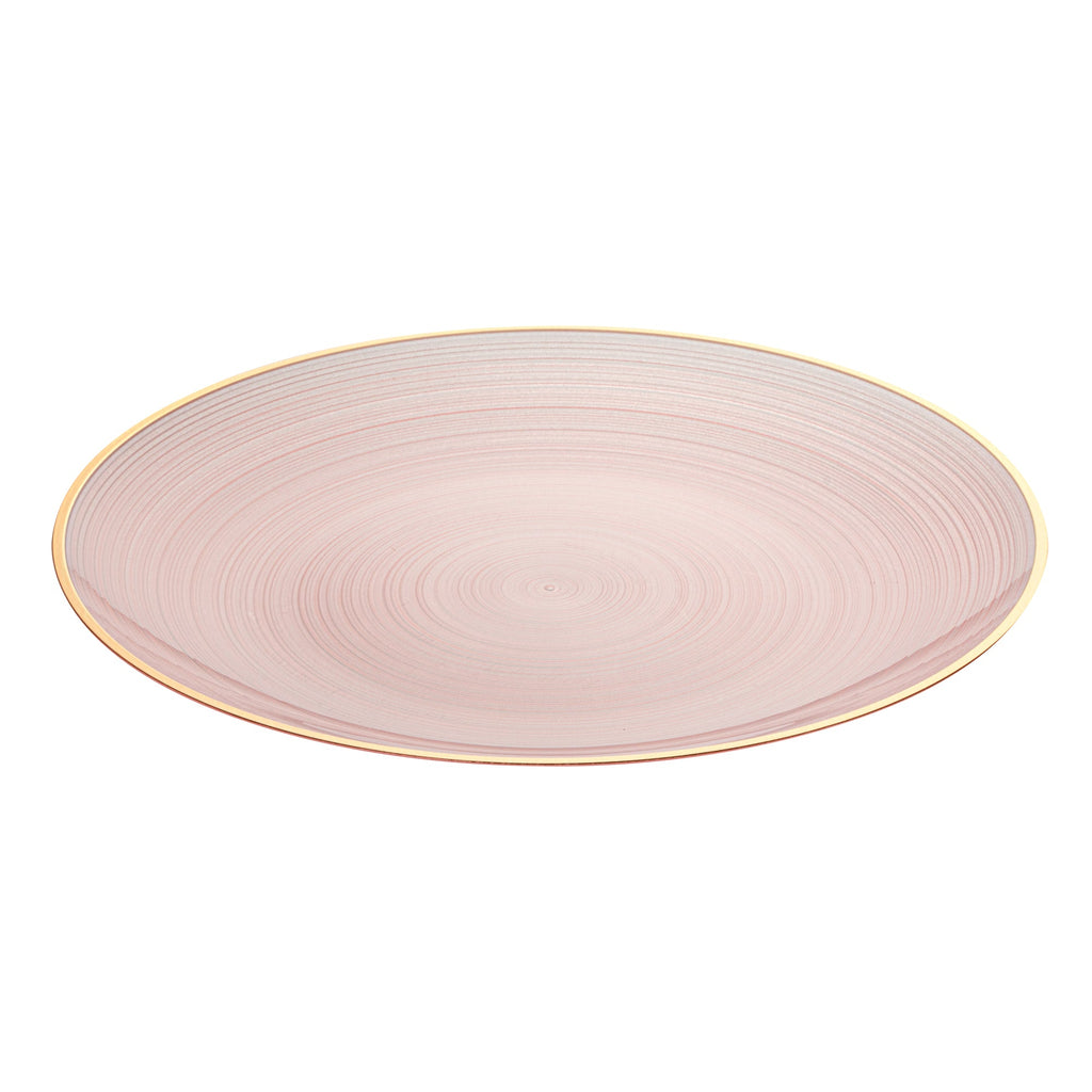 Moderna Round Pink Translucent Plastic Gold-Rimmed Plate - Rippled - 10" x 10" - 100 count box