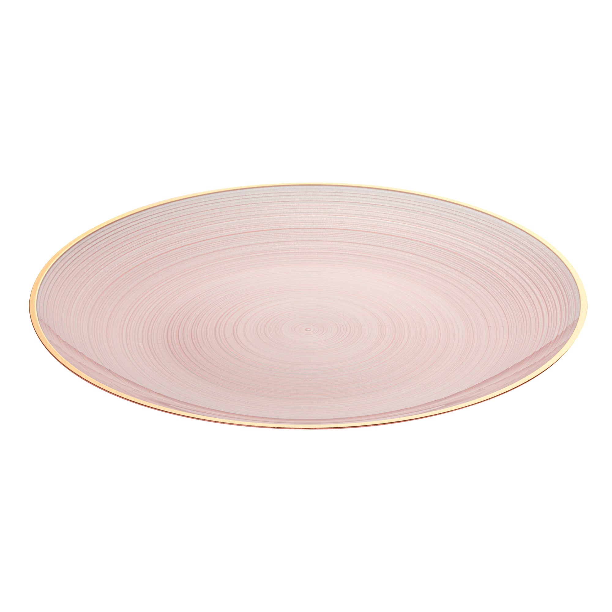 Moderna Round Pink Translucent Plastic Gold-Rimmed Plate - Rippled - 10" x 10" - 100 count box