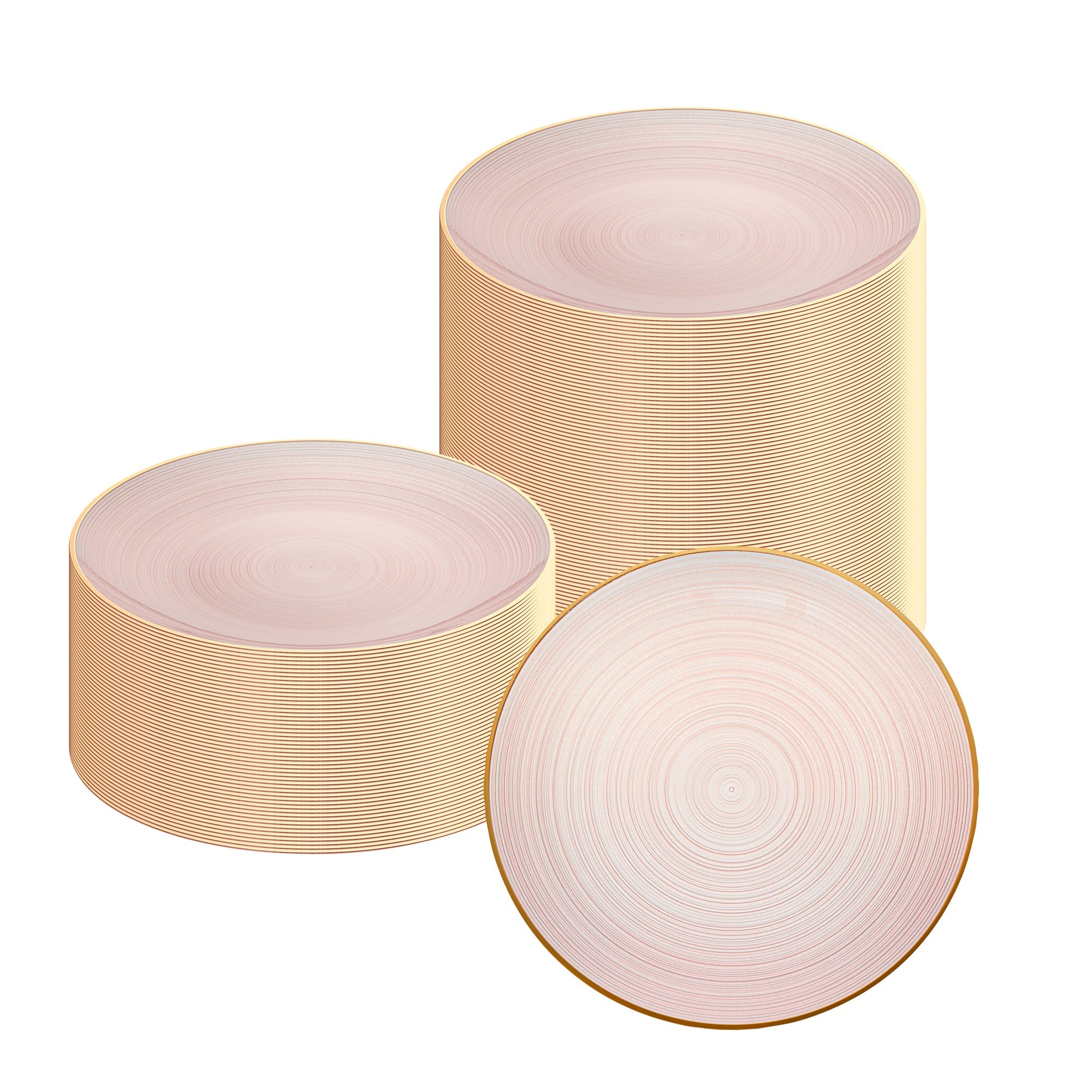 Moderna Round Pink Translucent Plastic Gold-Rimmed Plate - Rippled - 10" x 10" - 20 count box