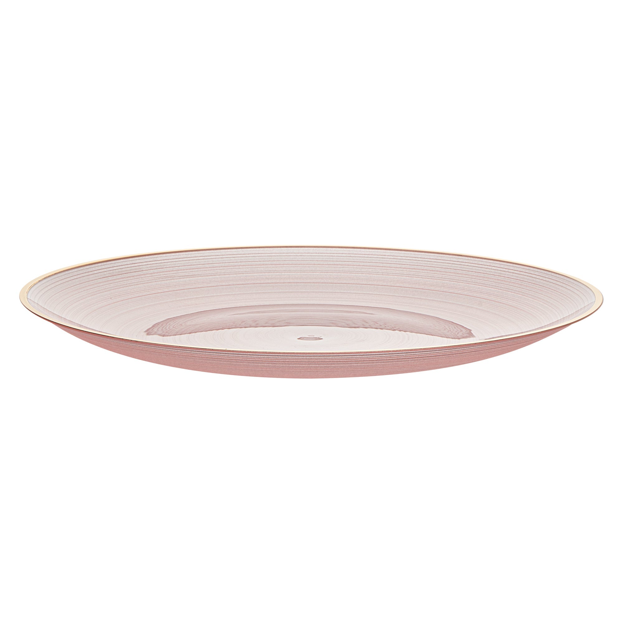 Moderna Round Pink Translucent Plastic Gold-Rimmed Plate - Rippled - 10" x 10" - 20 count box
