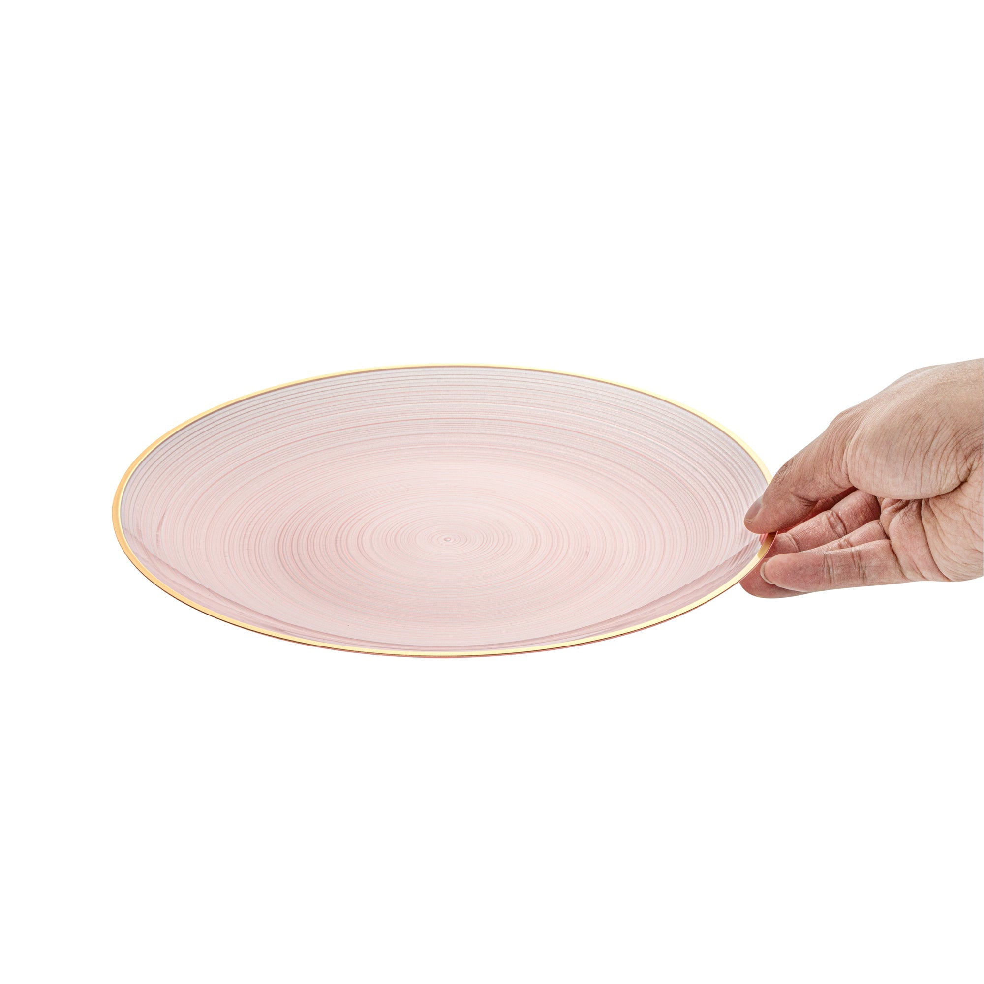 Moderna Round Pink Translucent Plastic Gold-Rimmed Plate - Rippled - 10" x 10" - 100 count box