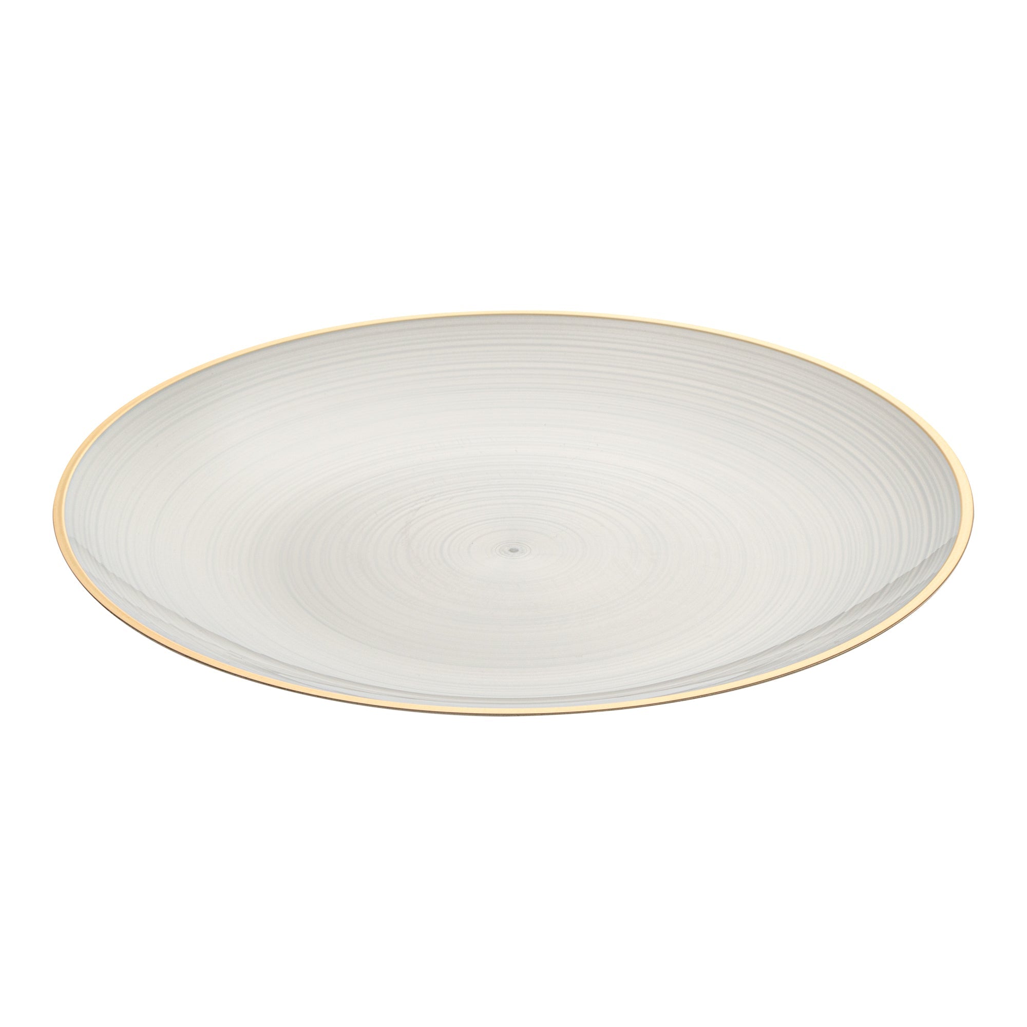 Moderna Round White Translucent Plastic Gold-Rimmed Plate - Rippled - 10" x 10" x 3/4" - 20 count box