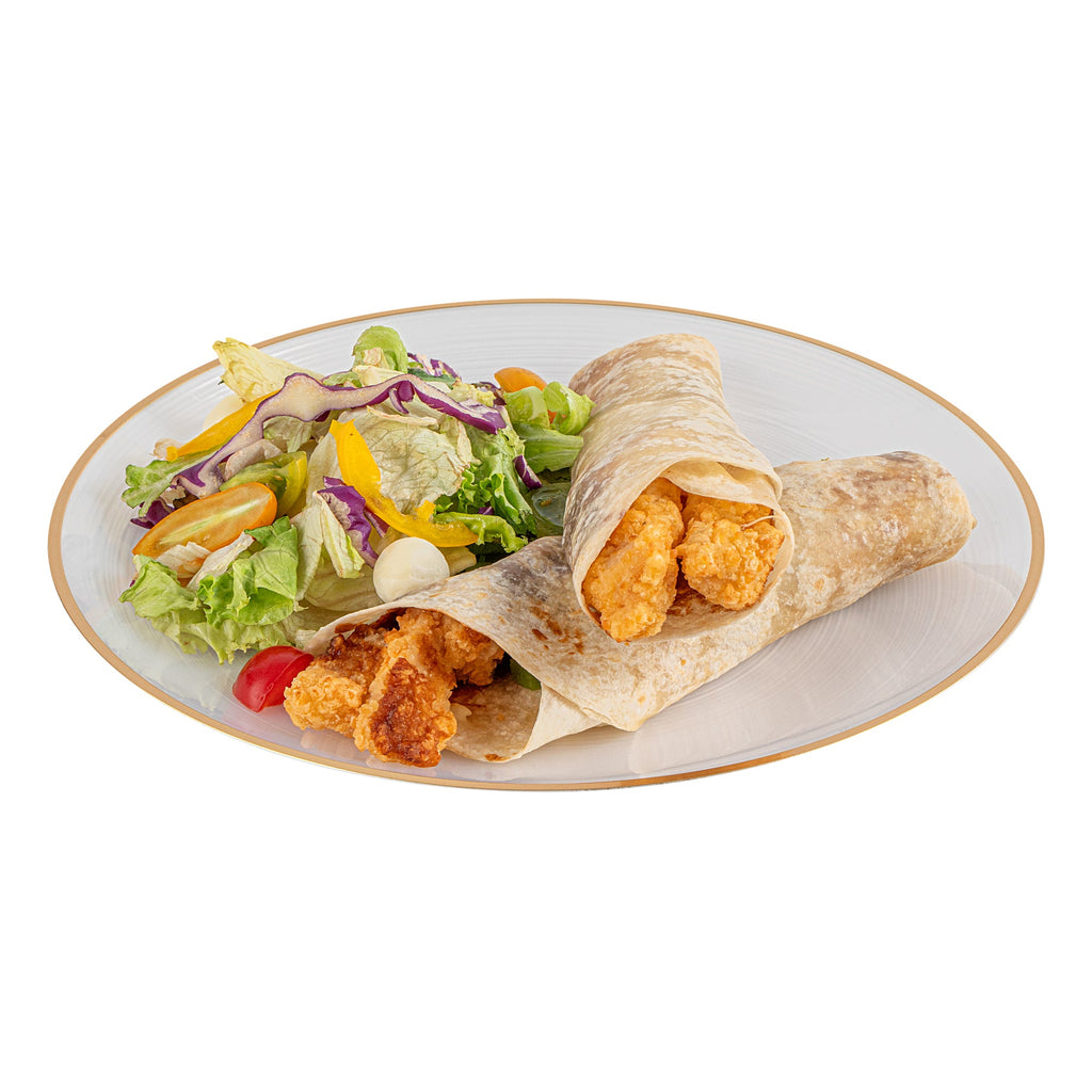 Moderna Round White Translucent Plastic Gold-Rimmed Plate - Rippled - 10" x 10" x 3/4" - 20 count box