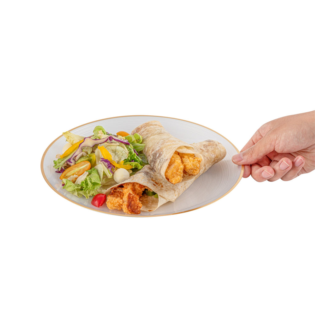Moderna Round White Translucent Plastic Gold-Rimmed Plate - Rippled - 10" x 10" x 3/4" - 20 count box