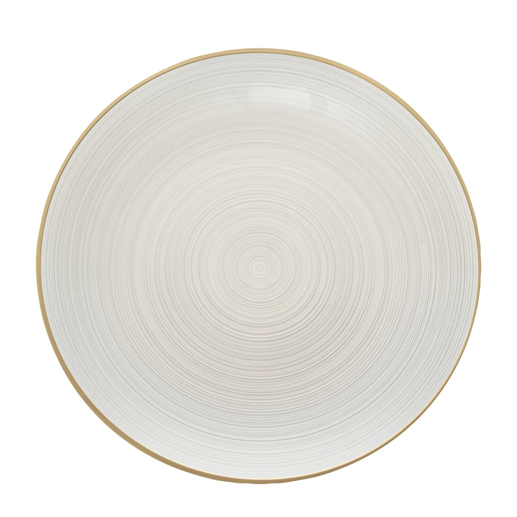 Moderna Round White Translucent Plastic Gold-Rimmed Plate - Rippled - 10" x 10" x 3/4" - 20 count box