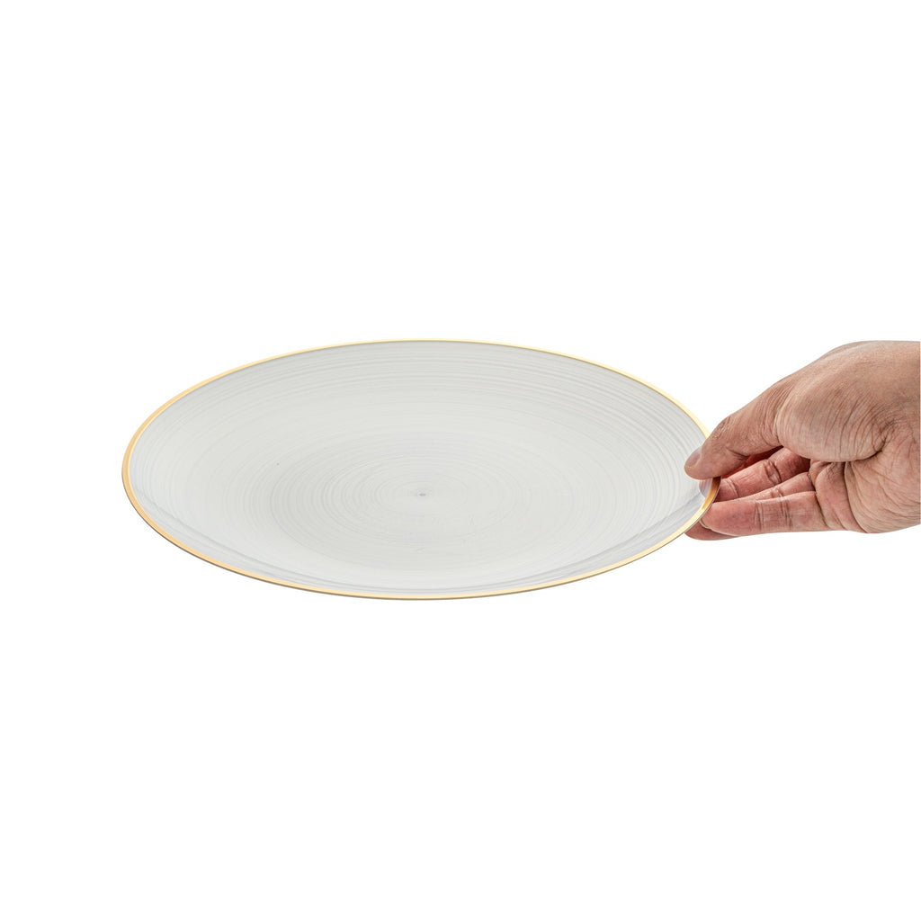 Moderna Round White Translucent Plastic Gold-Rimmed Plate - Rippled - 10" x 10" - 100 count box