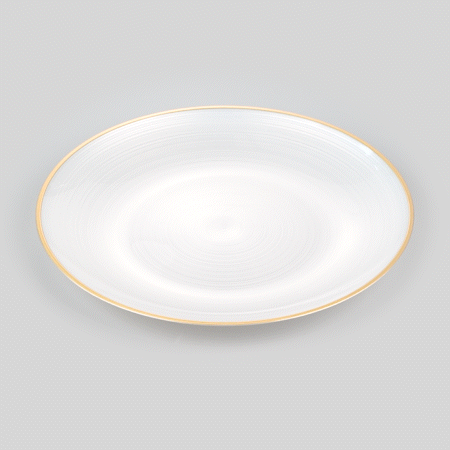 Moderna Round White Translucent Plastic Gold-Rimmed Plate - Rippled - 10" x 10" - 100 count box