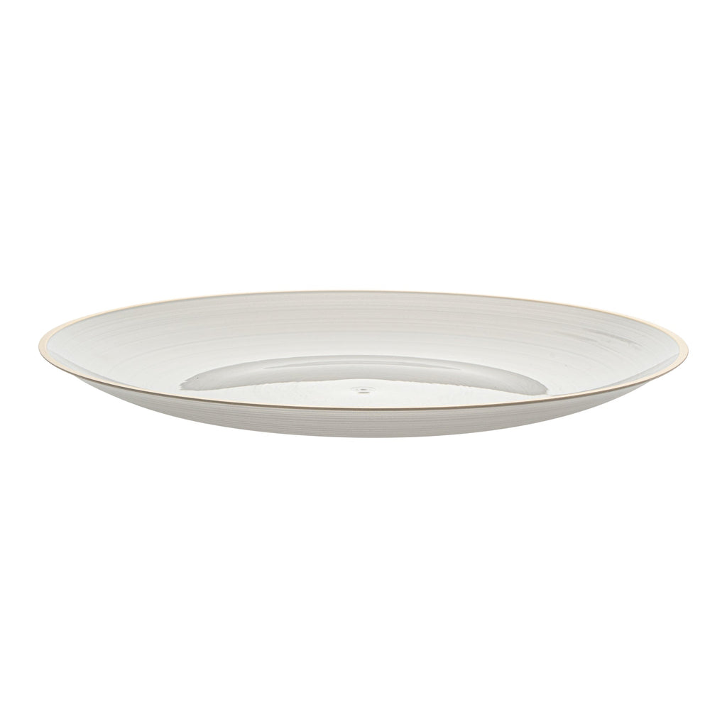 Moderna Round White Translucent Plastic Gold-Rimmed Plate - Rippled - 10" x 10" - 100 count box