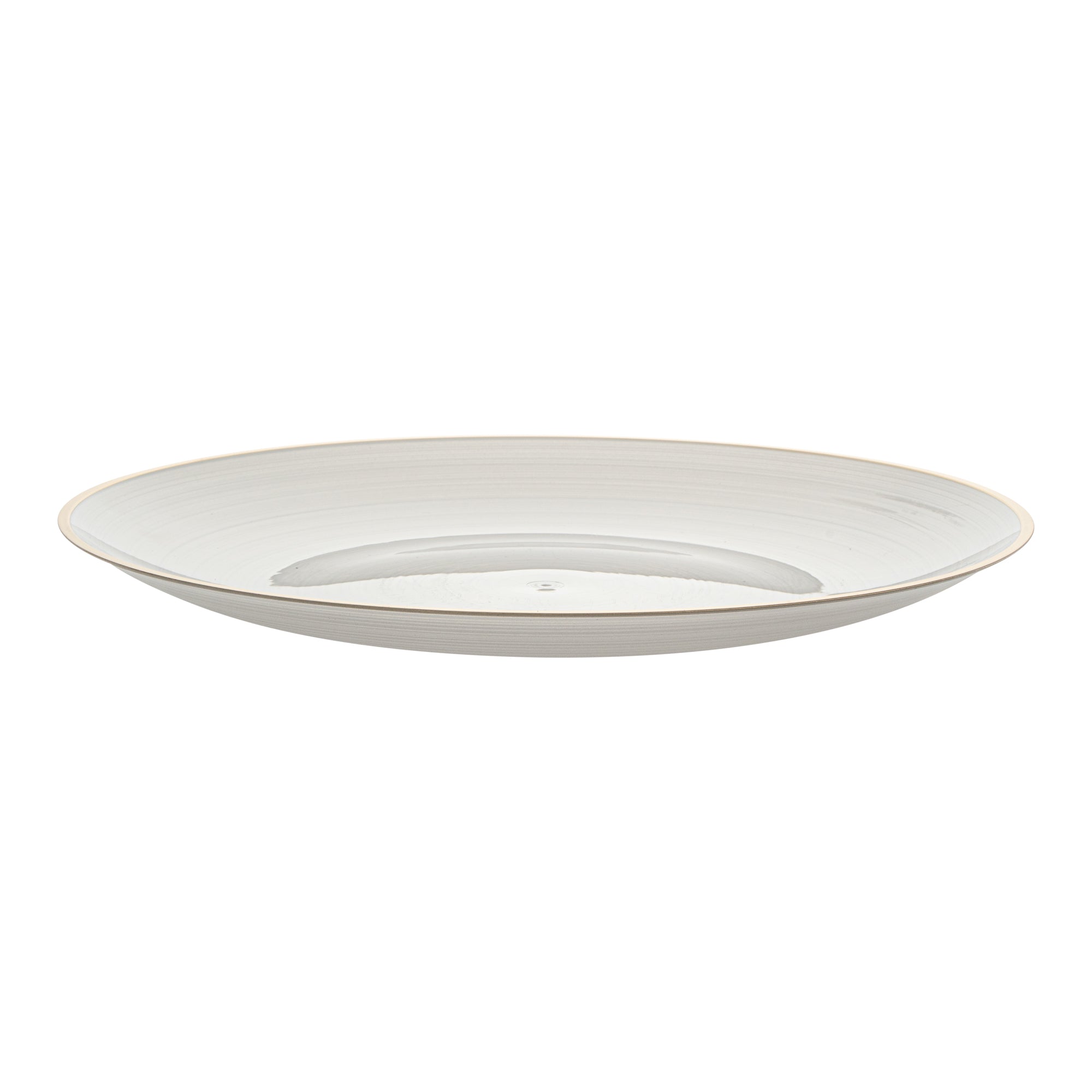 Moderna Round White Translucent Plastic Gold-Rimmed Plate - Rippled - 10" x 10" - 100 count box