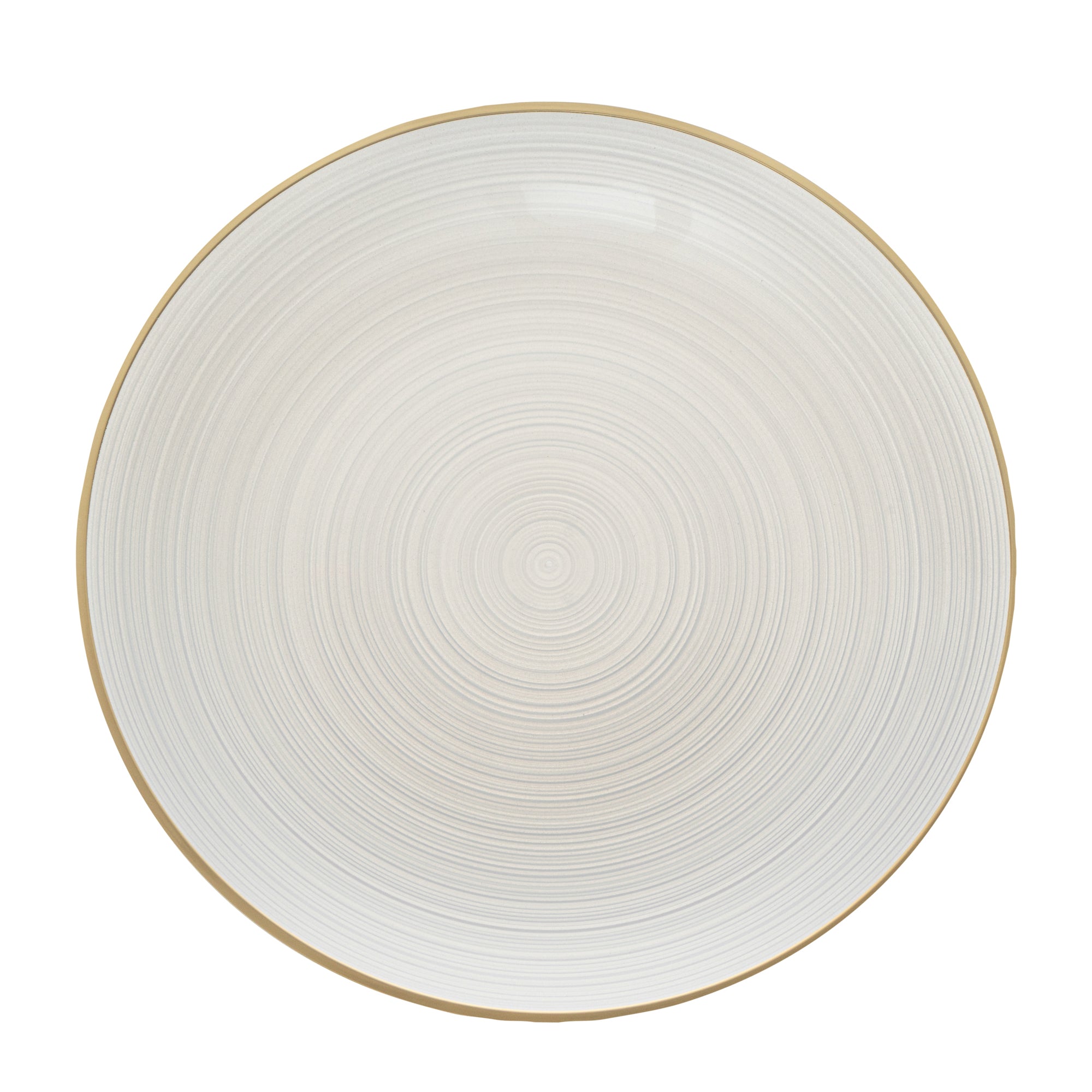 Moderna Round White Translucent Plastic Gold-Rimmed Plate - Rippled - 10" x 10" - 100 count box