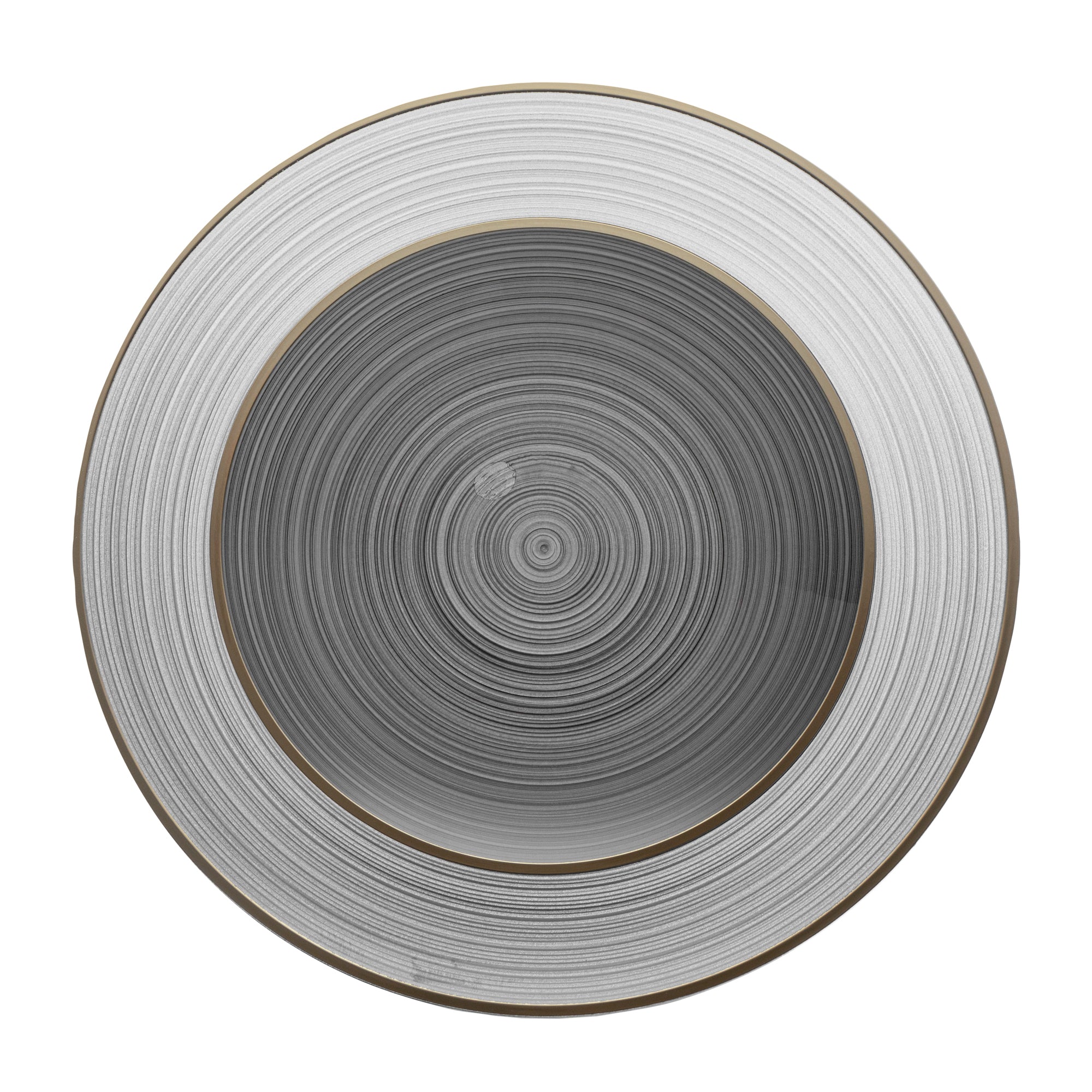 Moderna Round Black Translucent Plastic Gold-Rimmed Plate Set - Rippled, Includes 7 1/4" and 10" Plates - 40 count box