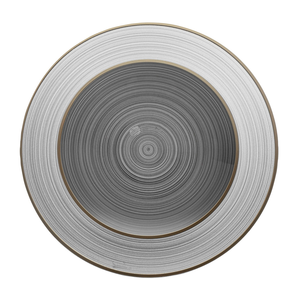 Moderna Round Black Translucent Plastic Gold-Rimmed Plate Set - Rippled, Includes 7 1/4" and 10" Plates - 200 count box