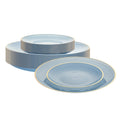 Moderna Round Blue Translucent Plastic Gold-Rimmed Plate Set - Rippled, Includes 7 1/4" and 10" Plates - 40 count box