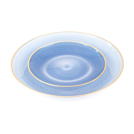 Moderna Round Blue Translucent Plastic Gold-Rimmed Plate Set - Rippled, Includes 7 1/4" and 10" Plates - 40 count box