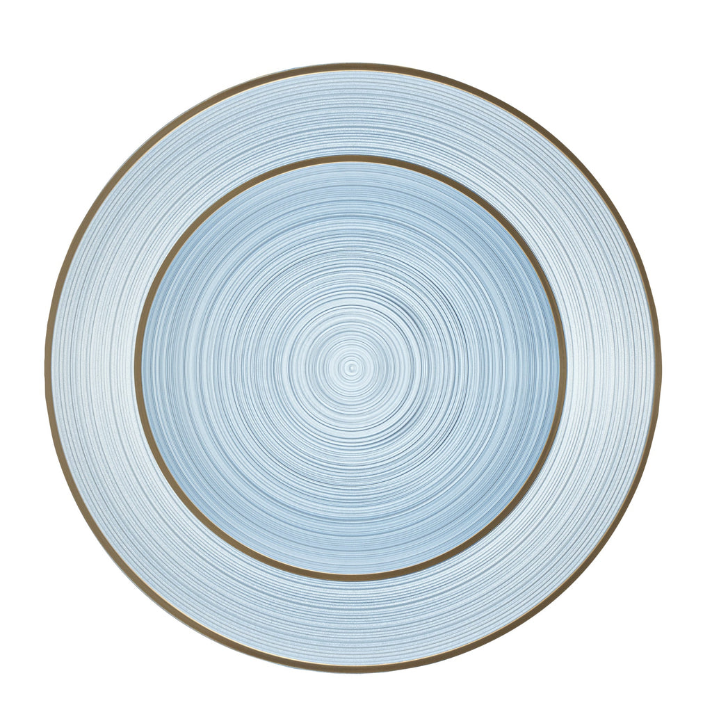 Moderna Round Blue Translucent Plastic Gold-Rimmed Plate Set - Rippled, Includes 7 1/4" and 10" Plates - 200 count box