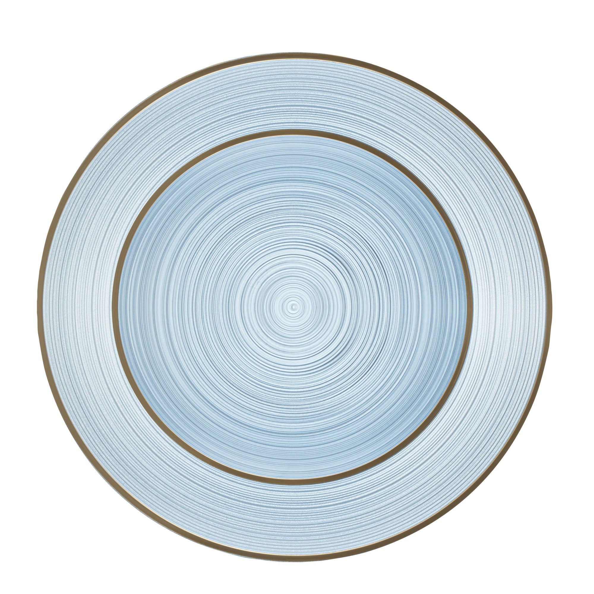 Moderna Round Blue Translucent Plastic Gold-Rimmed Plate Set - Rippled, Includes 7 1/4" and 10" Plates - 200 count box