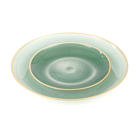 Moderna Round Green Translucent Plastic Gold-Rimmed Plate Set - Rippled, Includes 7 1/4" and 10" Plates - 40 count box