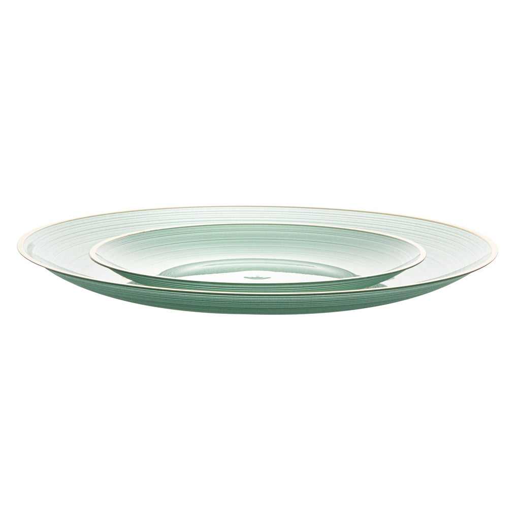 Moderna Round Green Translucent Plastic Gold-Rimmed Plate Set - Rippled, Includes 7 1/4" and 10" Plates - 40 count box
